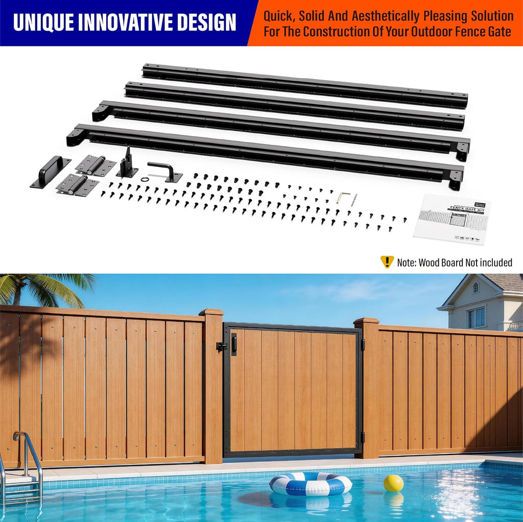 4x4FT (46.78' W X 47.2' H) 201 Stainless Steel Anti Sag Wooden Fence Gate Kit Heavy Duty Garden Gate Frame Hardware Kit Reinforcement (Left/Right Free-Installation)