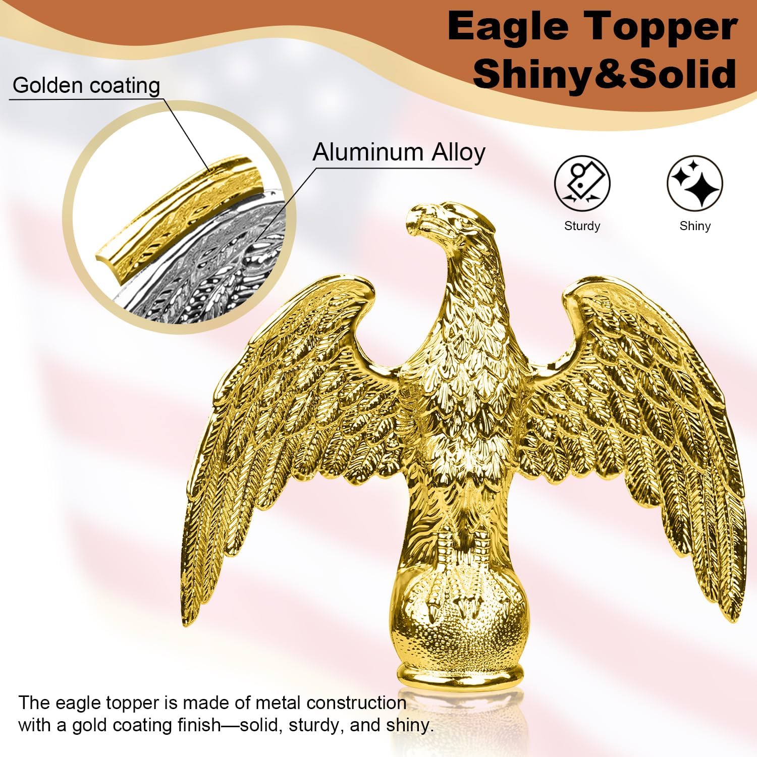 XIFAN Deluxe 7 FT Indoor American Flag and Pole Set - Solid Oak Pole, Metal Eagle Topper, Gold Fringed US Flag, Base Stand, Cord Tassel, for Lobby, Office, Auditorium, Conference Room - 7.6 FT Total
