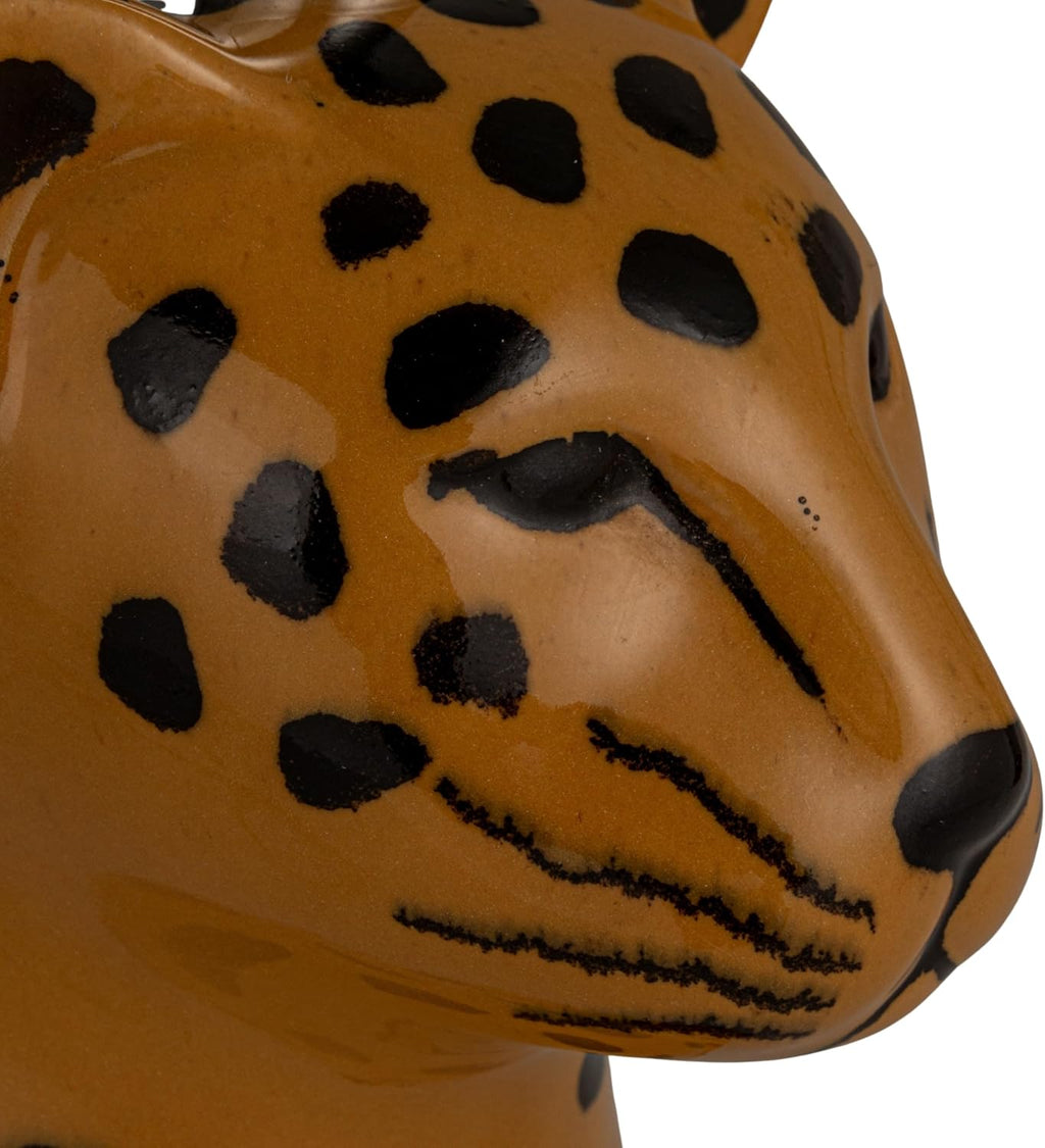 Creative Co-Op Ceramic Cheetah Table Lamp with Linen Shade and Inline Switch, Yellow and Black, Set of 2