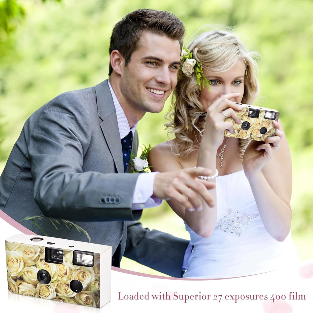 12 Pack Disposable Cameras Bulk for Wedding 35 mm Single Use Film Cameras with Flash for Wedding Reception Guests, Baby Shower, Bridal Shower, Anniversary(Yellow Rose)