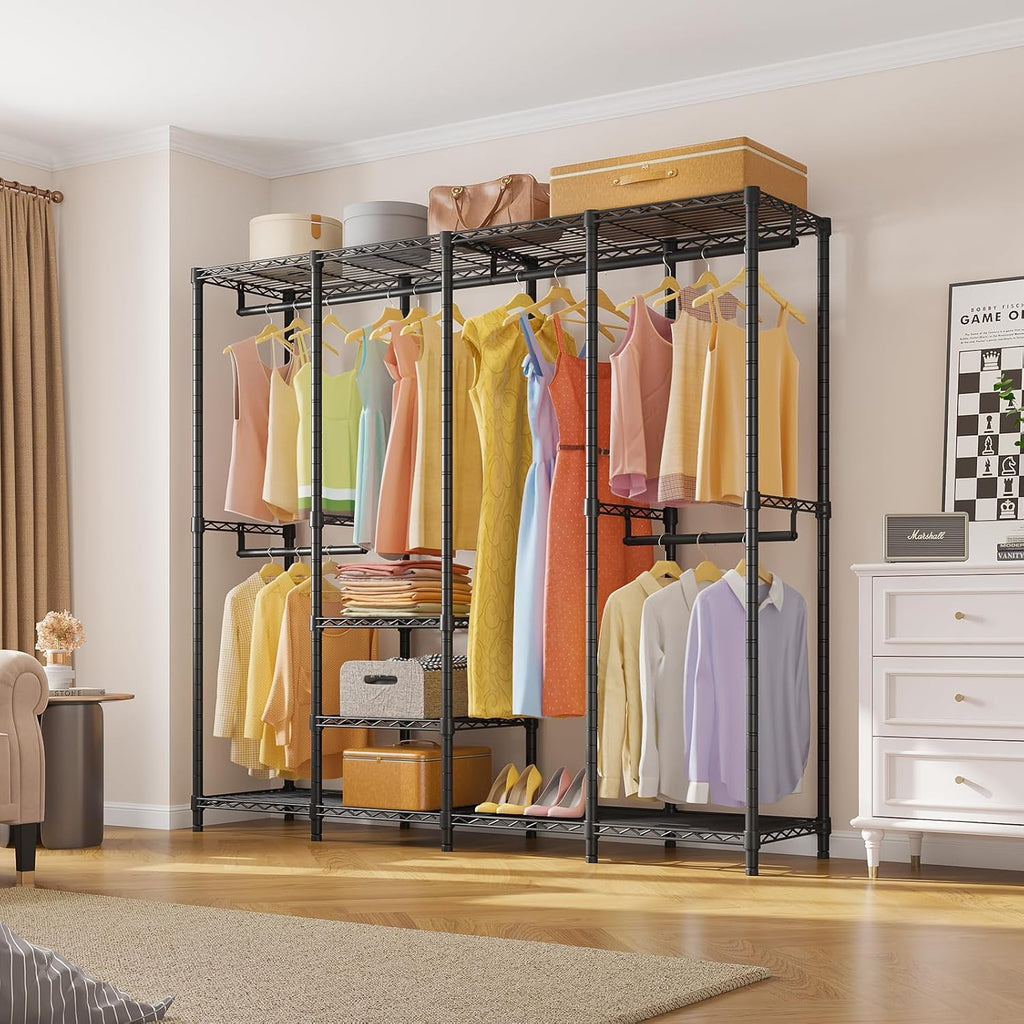 VIPEK V40 Medium Clothes Rack, 900lbs Capacity Sturdy Metal Garment Rack, Clothing Rack with 6 Shelves & 4 Hang Rods, Adjustable Open Wardrobe Closet Organizer for Bedroom/Apartment/Retail, Black