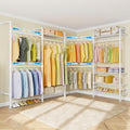 Timate L4 L Shape Garment Rack Heavy Duty Clothes Racks for Hanging Clothes, Expandable Industrial Pipe Clothing Rack Wall Mounted Closet Organizer Large Wardrobe Closet Kit Corner Closet System White