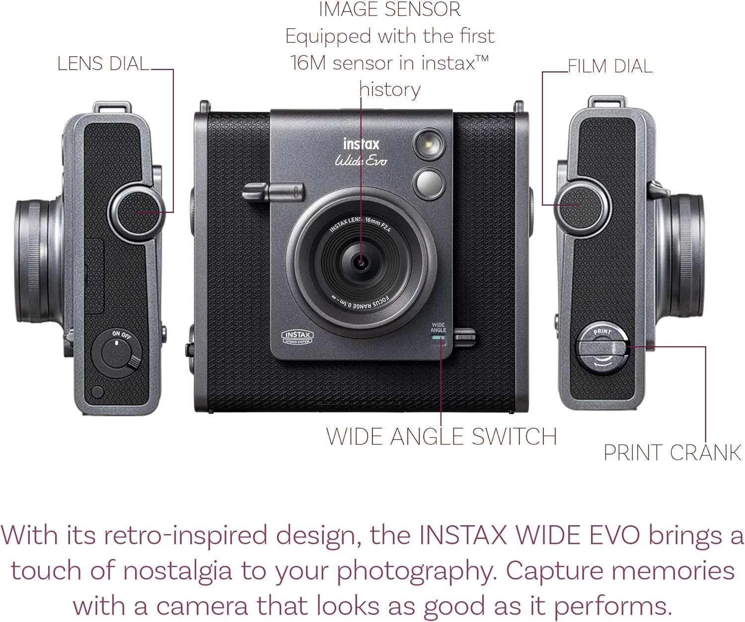 Fujifilm Instax Wide Evo Hybrid Instant Film Camera (16840957) Bundle with 32GB Memory Card + Padded Case + Cleaning Kit + More