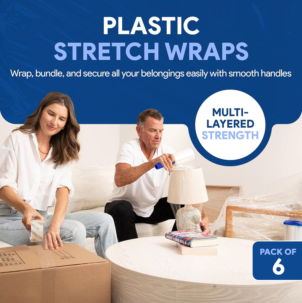 International Plastics Co. 5' Plastic Stretch Film Wrap with Rotating Handle 1000 feet 500% Stretch Ability (36 Pack, 5' Spinning Handles)