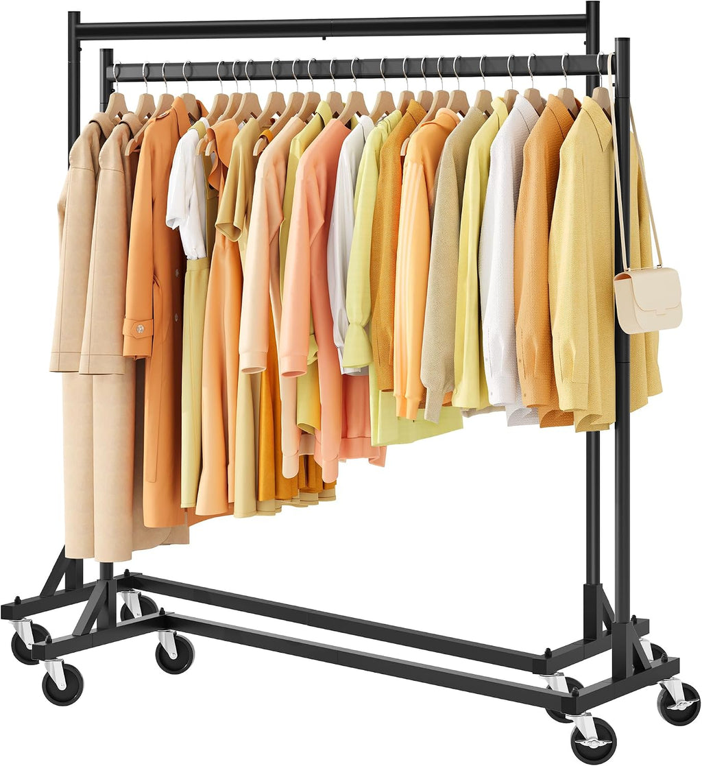 Hoctieon Z Rack Set of 2, Rolling Clothing Racks with Z-Base, Heavy Duty Garment Racks Set of 2, Clothes Rack on Wheels with Brakes, Clothes Organizer Rack Set of 2, Black
