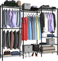 Heavy Duty Clothes Rack,Freestanding Clothing Shelf,Metal Garment Rack,Adjustable Custom Closet Shelf, 75' L x 13.8' W x 75.2' H, Max Load 800LBS, Large(Black)