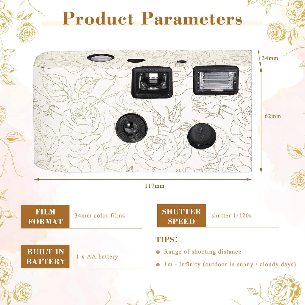 Zhengmy 10 Pack Disposable Camera Bulk for Wedding, 35mm Single Use Camera Bulk with Flash One Time for Gathering Wedding Travel(Gold Rose,Retro Color Film)