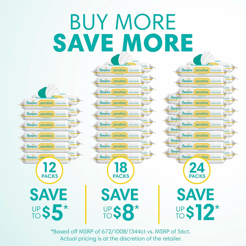Pampers Easy Ups Pull On Training Underwear Girls, 2T-3T, 2 Month Supply (2 x 140 Count) with Sensitive Water Based Baby Wipes 12X Multi Pack Pop-Top and Refill (1008 Count)