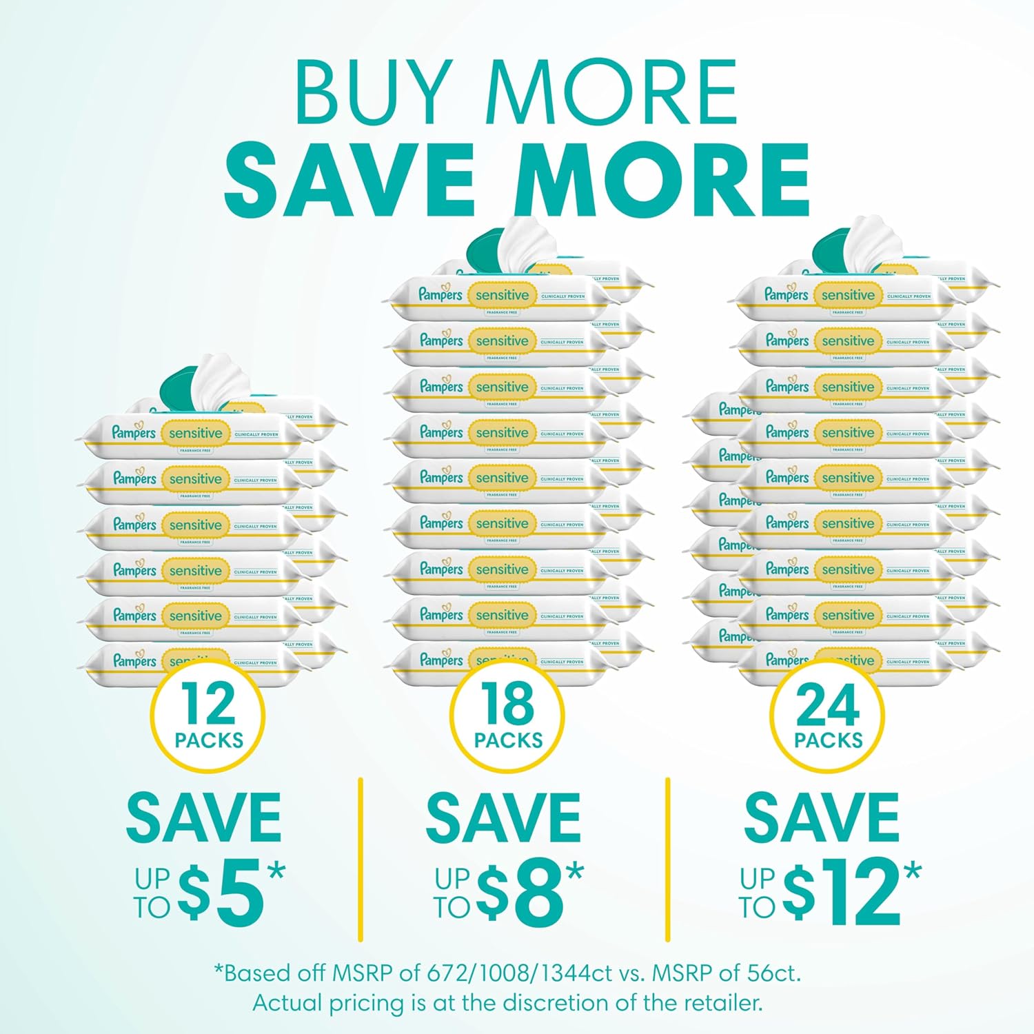 Pampers Easy Ups Pull On Training Underwear Girls, 2T-3T, 2 Month Supply (2 x 140 Count) with Sensitive Water Based Baby Wipes 12X Multi Pack Pop-Top and Refill (1008 Count)