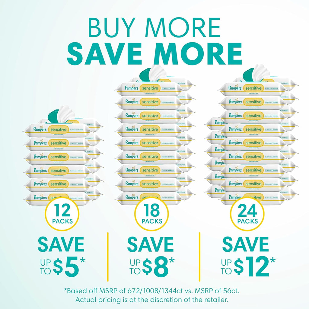 Pampers Easy Ups Pull On Training Underwear Girls, 4T-5T, 2 Month Supply (2 x 104 Count) with Sensitive Water Based Baby Wipes 12X Multi Pack Pop-Top and Refill (1008 Count)