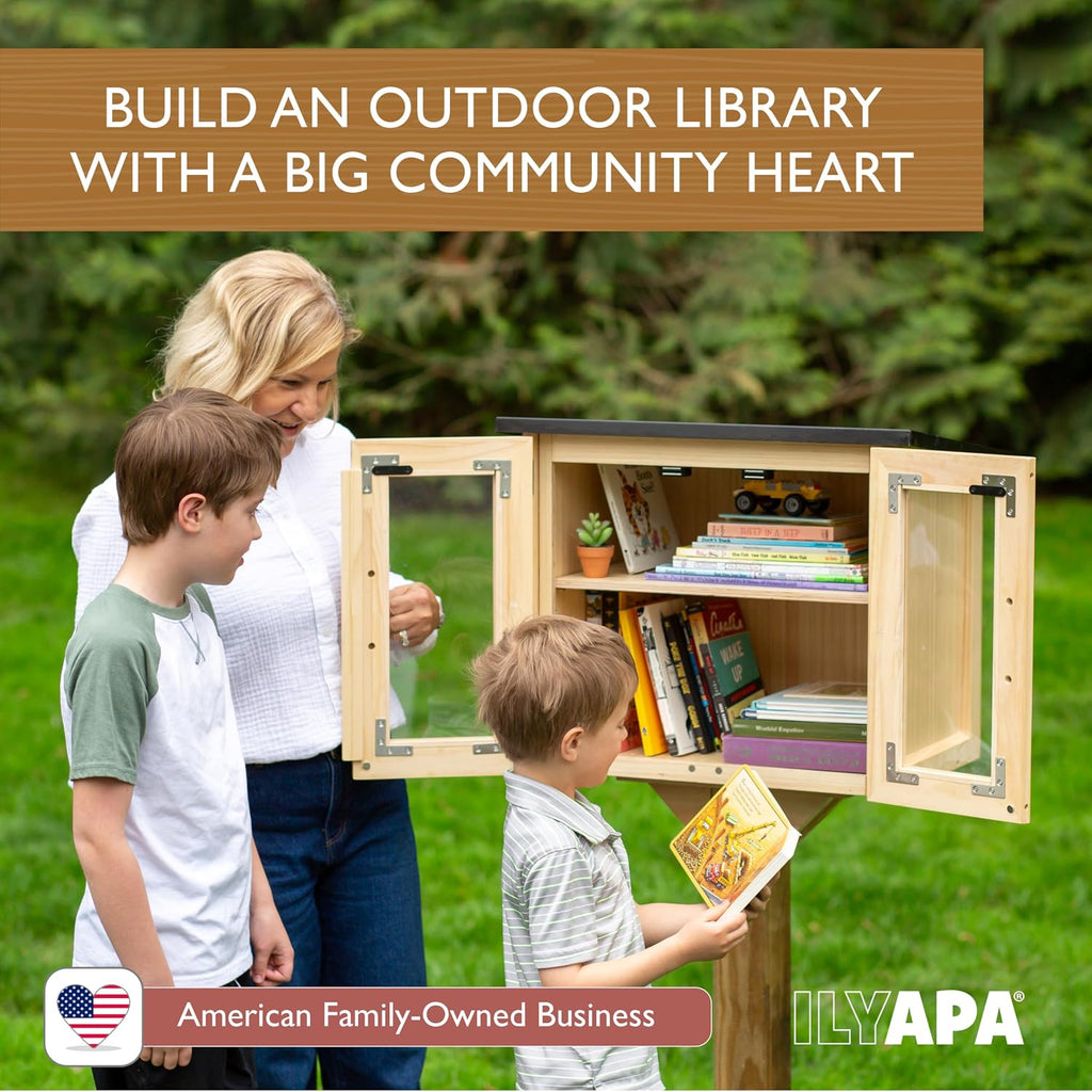 Ilyapa Outdoor Library Book Box - Free Literature Exchange Kit for Outside - Little Wood Cabinet for Sharing Books and Arts - 20x14x19 Inch