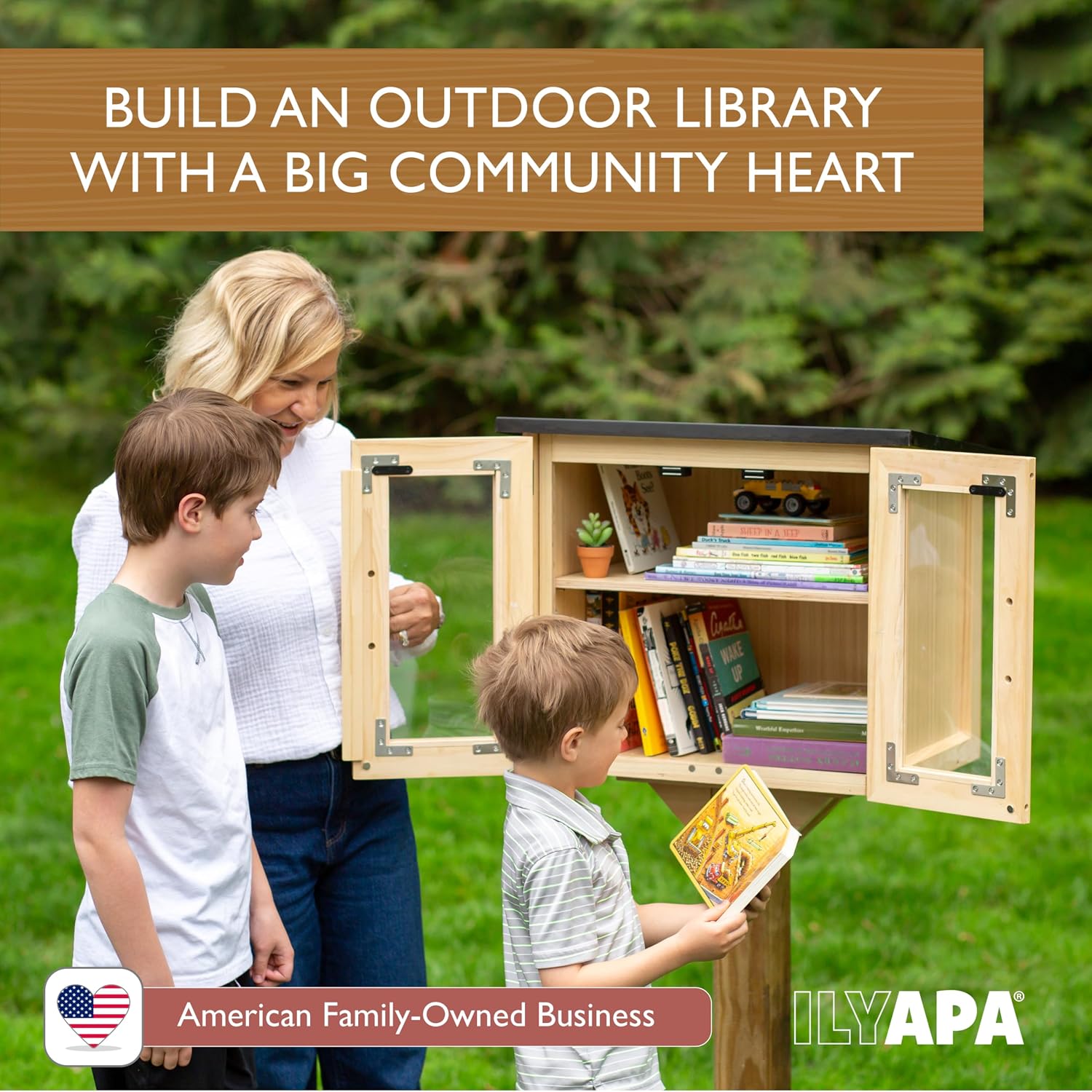 Ilyapa Outdoor Library Book Box - Free Literature Exchange Kit for Outside - Little Wood Cabinet for Sharing Books and Arts - 20x14x19 Inch