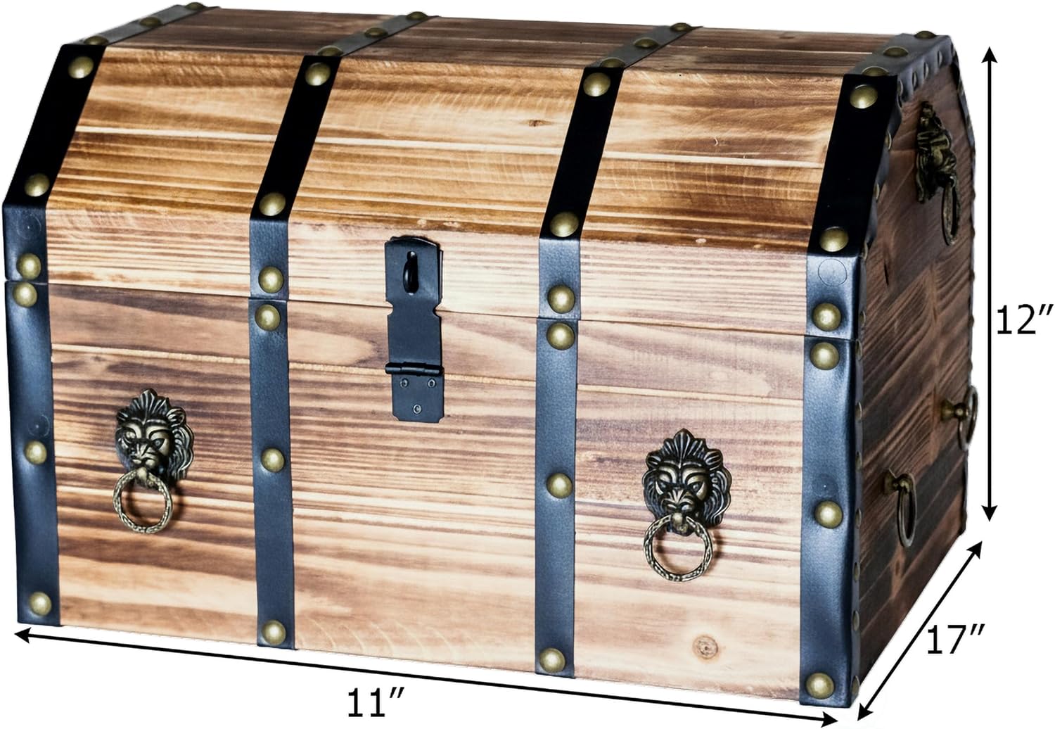 Vintiquewise Wooden Treasure Chest Trunk Vintage-Style Storage Box with Leather Straps Brass Rivets Lion Head Ornaments & Latch Closure Decorative Accent and Functional Organizer for Home Décor, Large