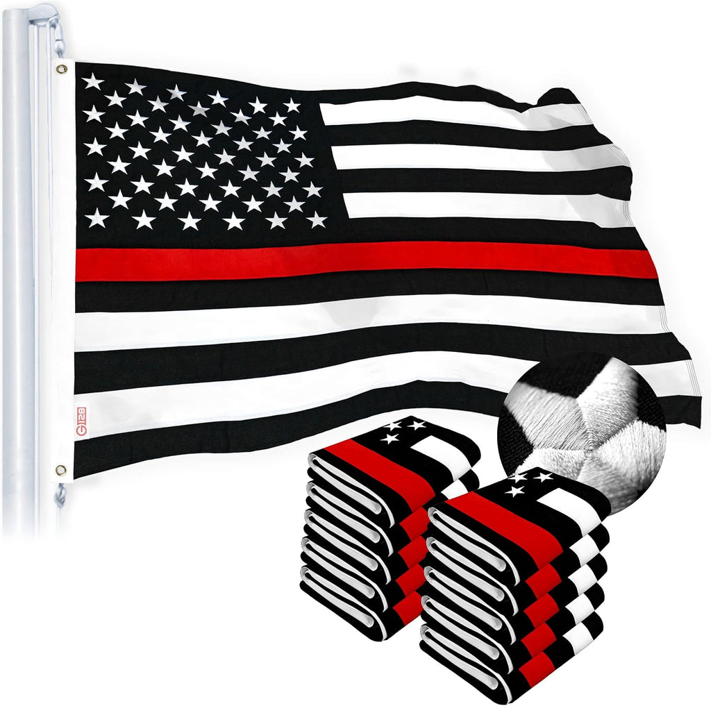 G128 10 Pack: Thin Red Line American Flag | 2x3 Ft | StormFlyer Series Embroidered 220GSM Spun Polyester | Duty and Honor Flag, Embroidered Design, Indoor/Outdoor, Brass Grommets, Heavy Duty