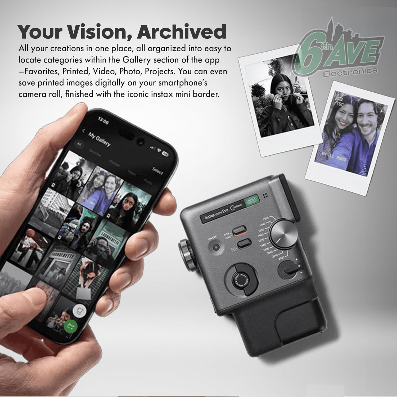 FUJIFILM instax mini Evo Cinema Hybrid Instant Camera Bundle, 3-in-1 Instant Camera Smartphone Printer Video Camera, Gen Dial Effects, Viewfinder & Grip + 40-Photo Instax Mini Film + More