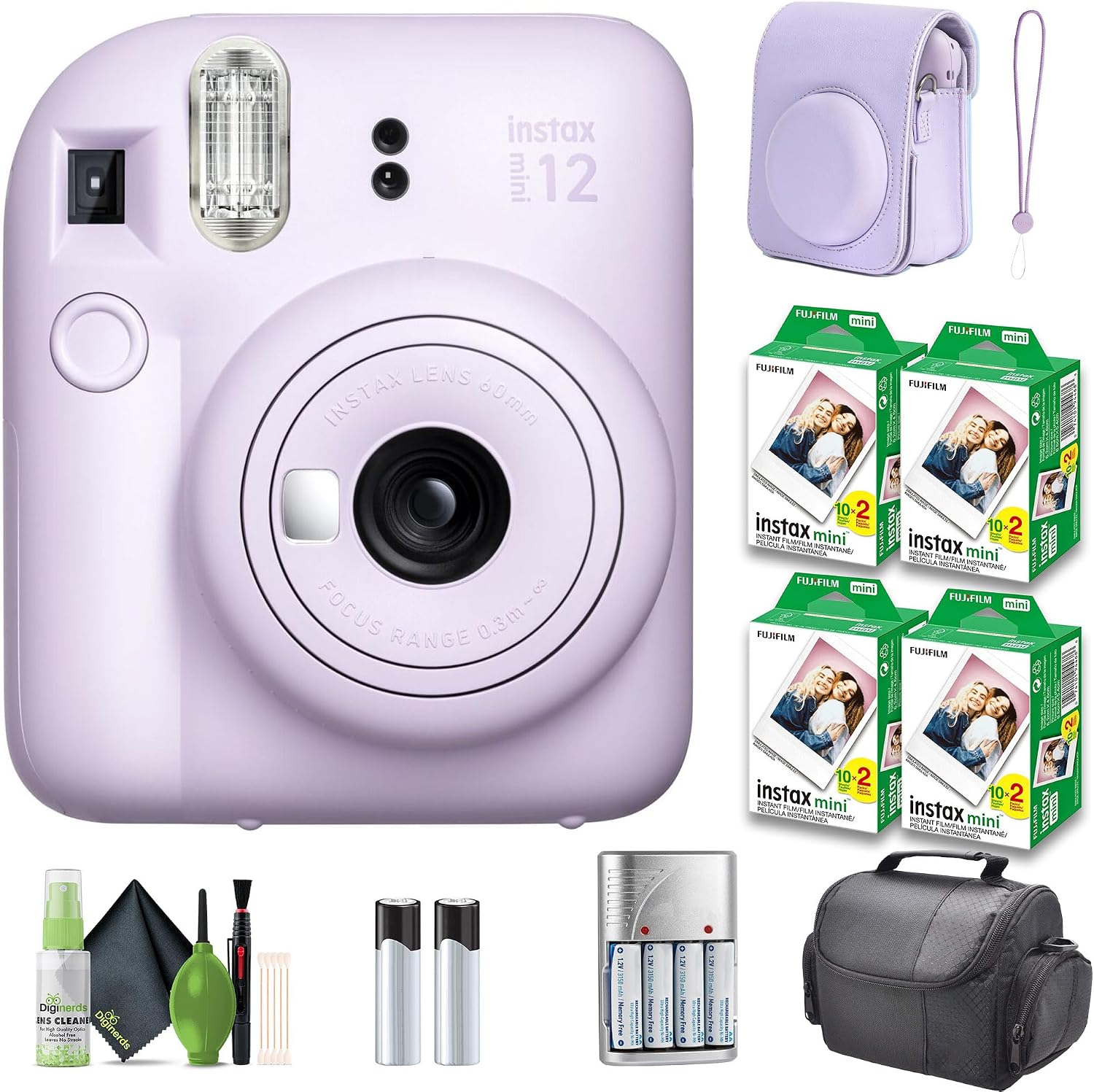FUJIFILM INSTAX MINI 12 Film Camera Lilac Purple Bundle with Instant Film 80 Photo Sheets with Camera Case and Accessories Ideal Gift for Kids, Teenage Girl & Adults