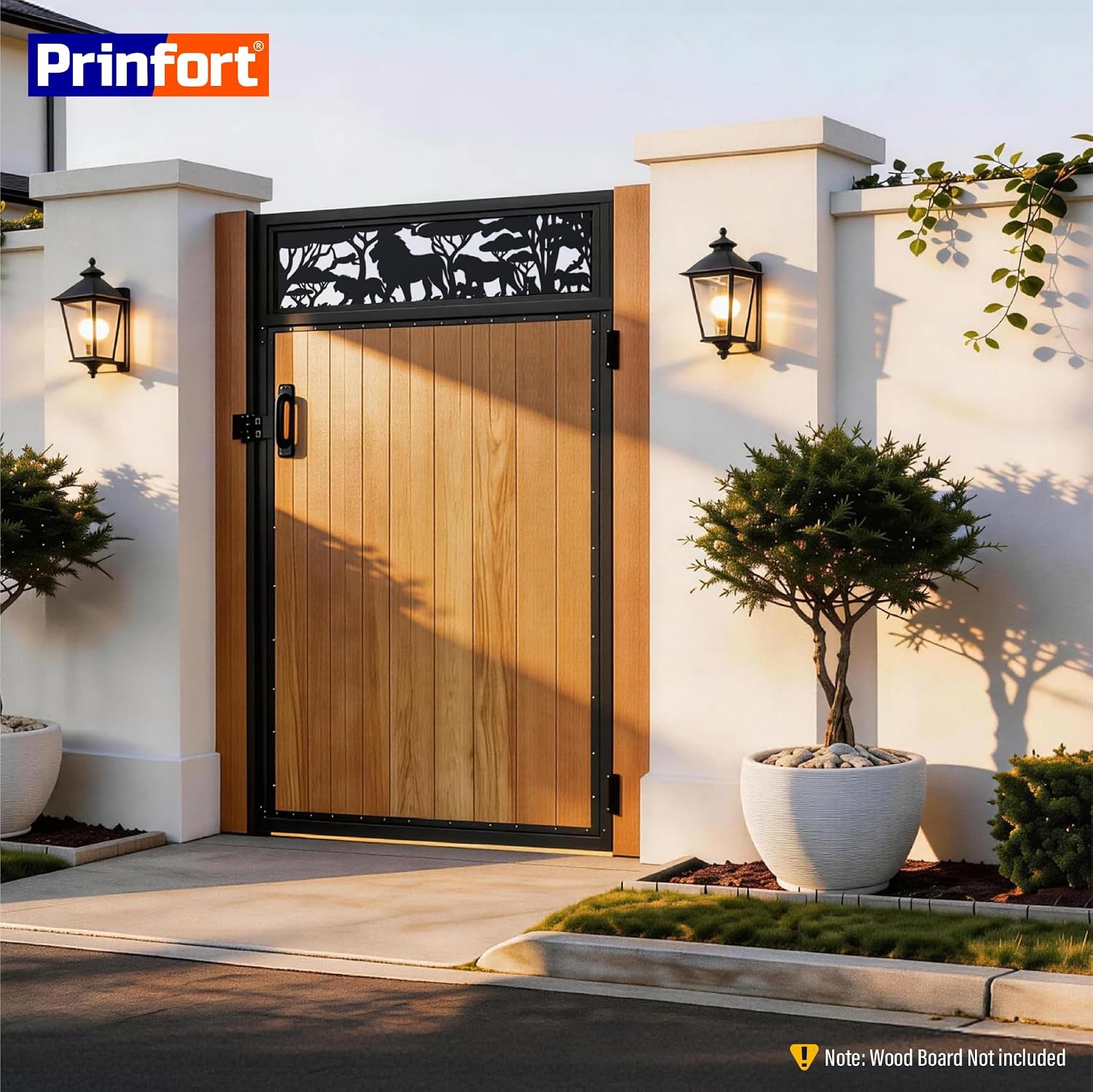 4x6FT (46.78' W X 70.8' H) 201 Stainless Steel Anti Sag Wooden Fence Gate Kit Heavy Duty Garden Gate Frame Hardware Kit Reinforcement (Left/Right Free-Installation)