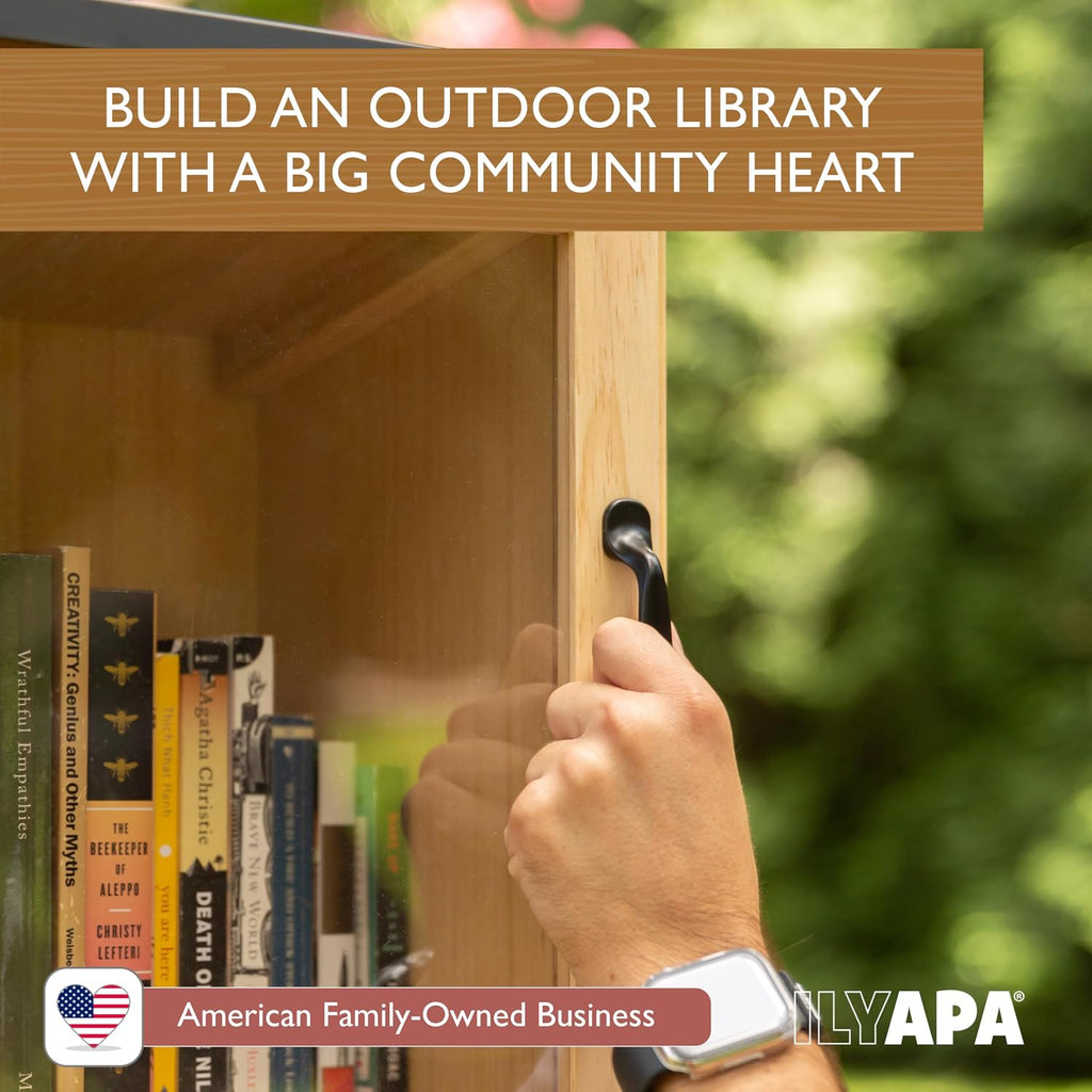 Ilyapa Outdoor Library Book Box - Free Literature Exchange Kit for Outside - Little Wood Cabinet for Sharing Books and Arts - Boox Exchange Box 13x11x16 Inch
