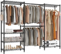 BATHWA Heavy Duty Clothes Rack Freestanding Closet for 68.9 to 90.2' Space | Expandable Clothing Storage, Adjustable 6 Shelves, 4 Hanging Rods, Massive Capacity 870 lbs, Black Metal Wardrobe