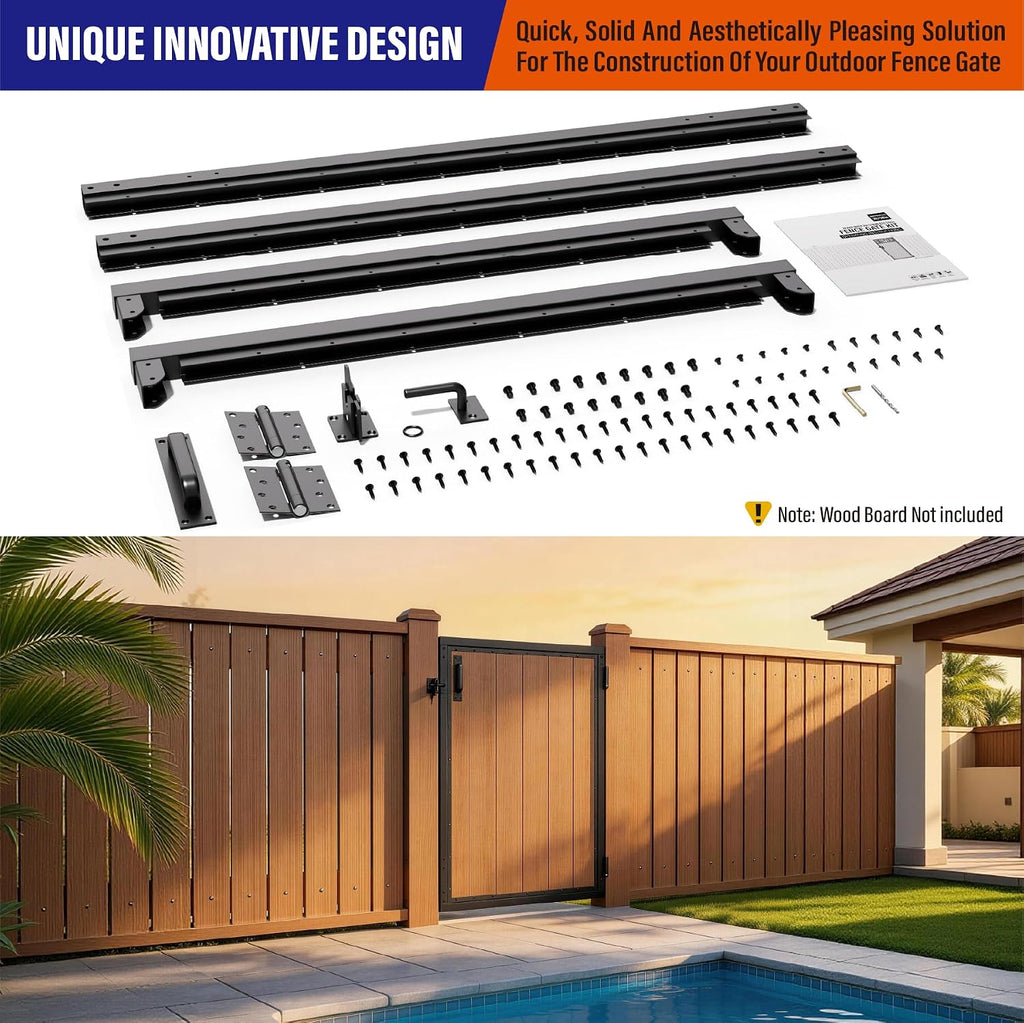 3x4FT (34.8'W X 47.2'H) 201 Stainless Steel Anti Sag Wooden Fence Gate Kit Heavy Duty Garden Gate Frame Hardware Kit Reinforcement (Left/Right Free-Installation)