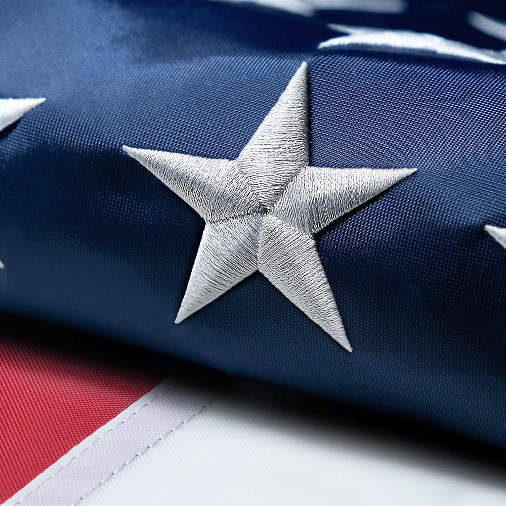 American Flag 10x15 FT Outdoor, Heavy Duty High Wind Extra Large US Flag, Embroidered Stars, 5 Brass Grommets, Giant Indestructible Tough USA Flags Suitable for Outside