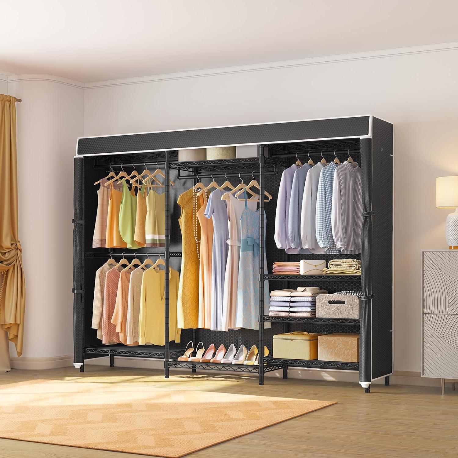 VIPEK V5C Plus Covered Clothing Rack Portable Wardrobe Closet, Heavy Duty with Adjustable Shelves, Black Metal with Upgraded Polyester Cover, Max Load 1040LBS