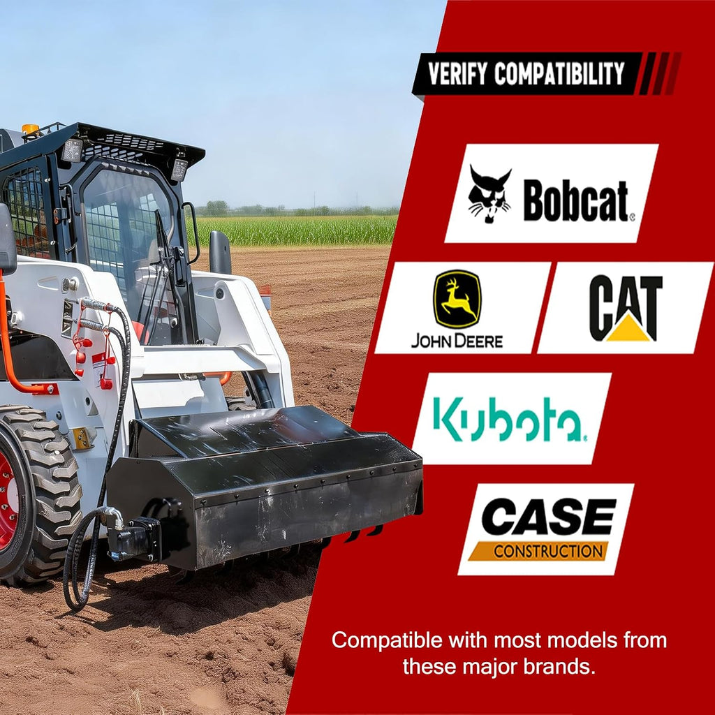 70' Hydraulic Rotary Tiller Attachment for Skid Steer Loaders, Heavy-Duty Skid Steer Soil Cultivator Attachments, 6' Tilling Depth, Ideal for Farmland, Garden,USA Stock
