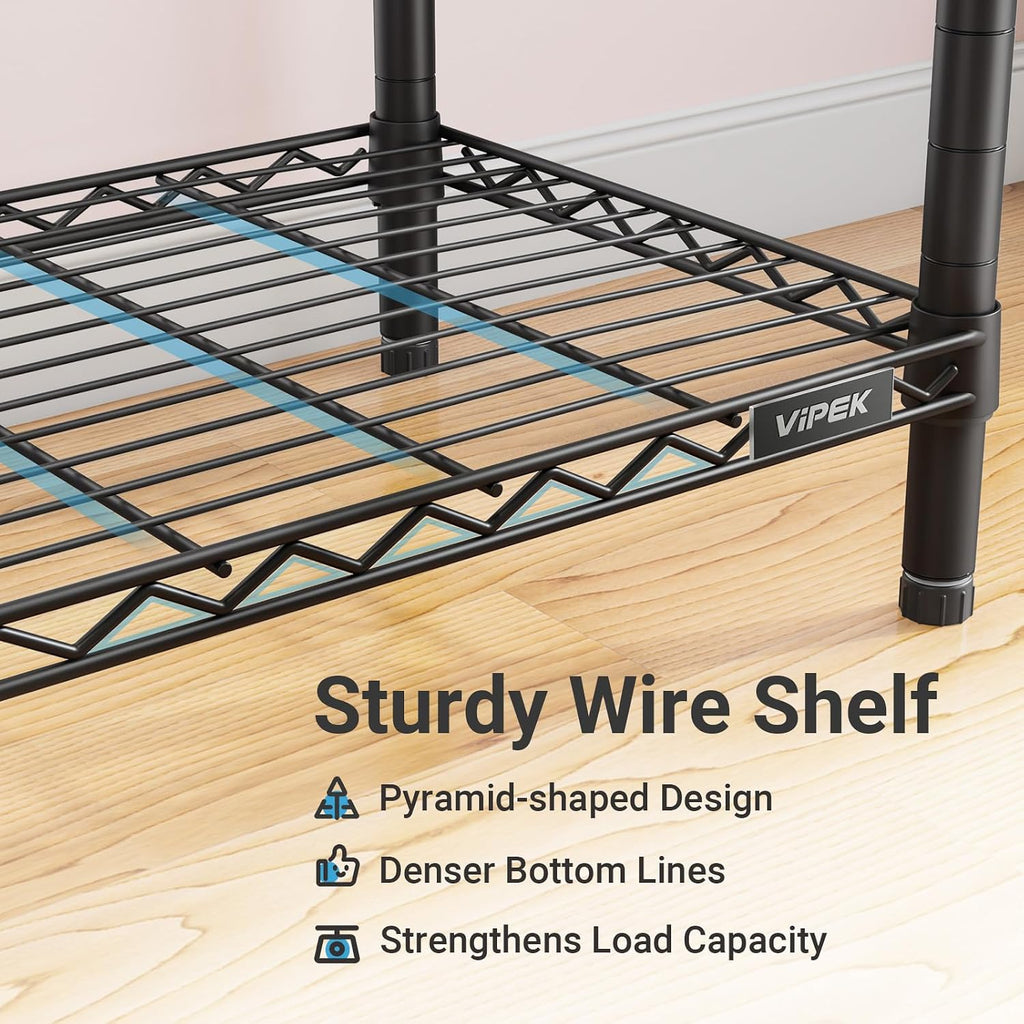 VIPEK V40 Medium Clothes Rack, 900lbs Capacity Sturdy Metal Garment Rack, Clothing Rack with 6 Shelves & 4 Hang Rods, Adjustable Open Wardrobe Closet Organizer for Bedroom/Apartment/Retail, Black