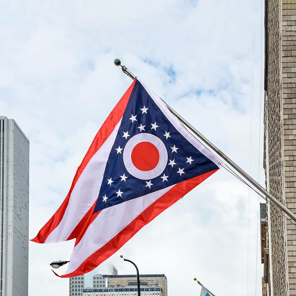 Ohio State Flag 6x10 Ft, Deluxe Embroidered Premium Polyester Durable OH Outside Flag, Indoor/Outdoor with Sewn Stripes and Brass Grommets