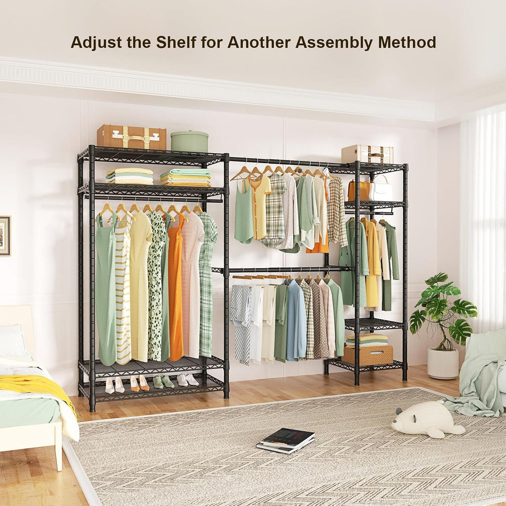 Ulif E11 and E7 Garment Rack Bundle, Metal Freestanding Clothes Rack and Closet Storage Organizer System with Shelves and Expandable Hanger Rods, Closet System Wardrobe for Hanging Clothing