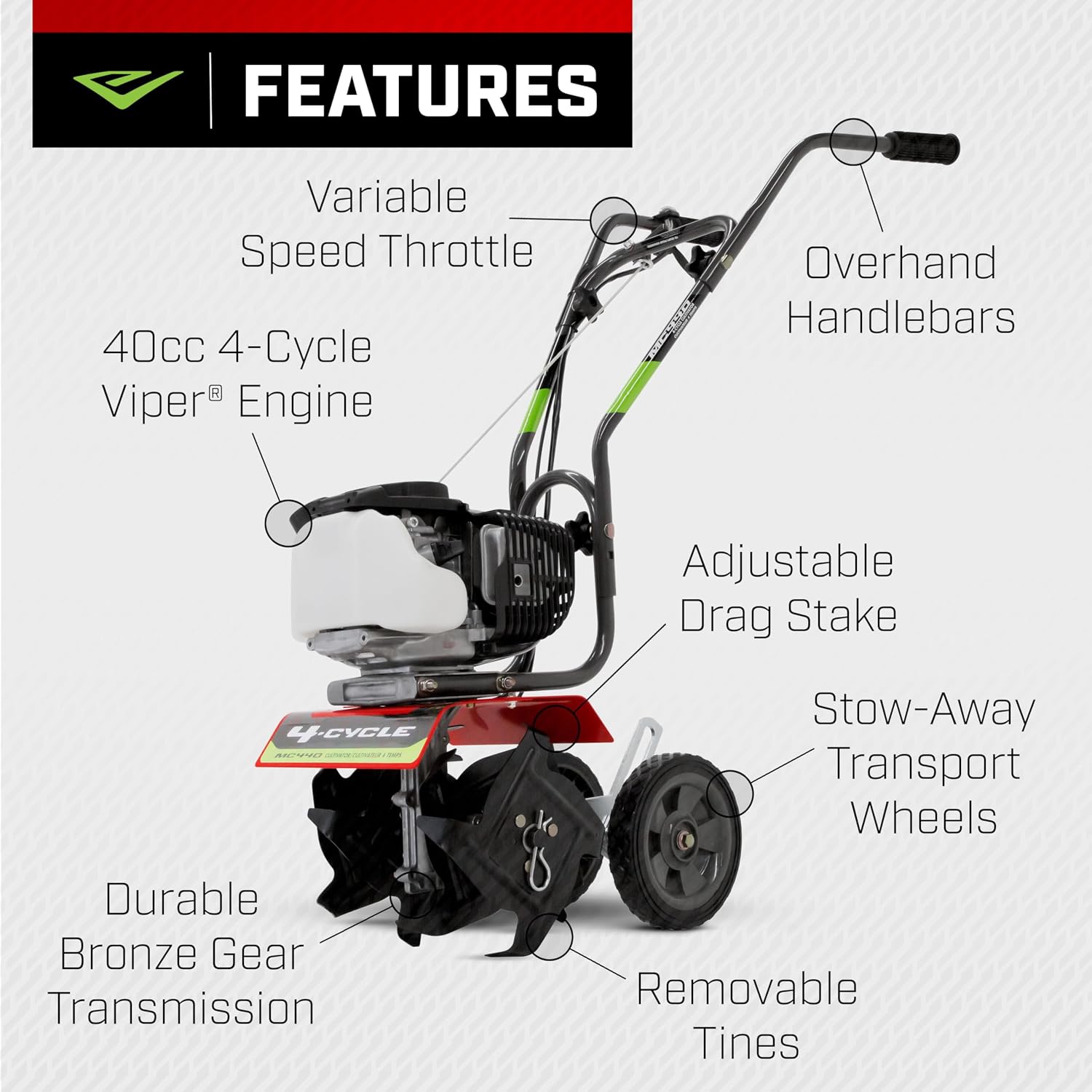 Earthquake 12802 MC440 Mini Cultivator with 40cc 4-Cycle Viper Engine