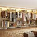 Wall Mounted Garment Rack, Industrial Pipe Clothing Rack, Closet System with 6 Expandable Rods, Walk in Closet Shelving, Clothes Organizers and Storage, Hanging Racks Wardrobe Renovation, Gold