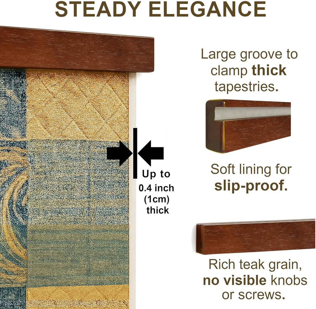 Dacri Home Quilt Hanger for Wall Display - 48 Inch Tapestry Hanger from Premium Teak Wood - Safe Mount Quilt Rack for Heavy Rugs, Tapestries, and Other Wall Hangings (Light Wallnut Stain)