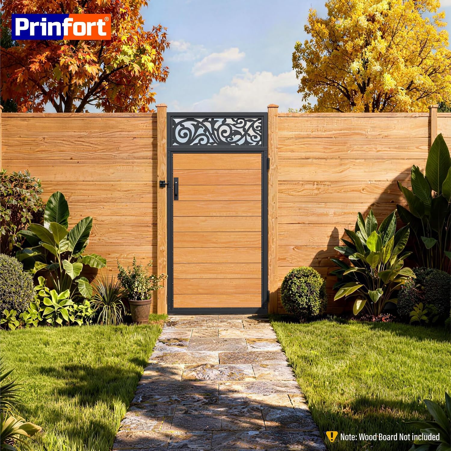 3x6FT (34.8' W X 70.8' H) 201 Stainless Steel Anti Sag Wooden Fence Gate Kit Heavy Duty Garden Gate Frame Hardware Kit Reinforcement (Left/Right Free-Installation)