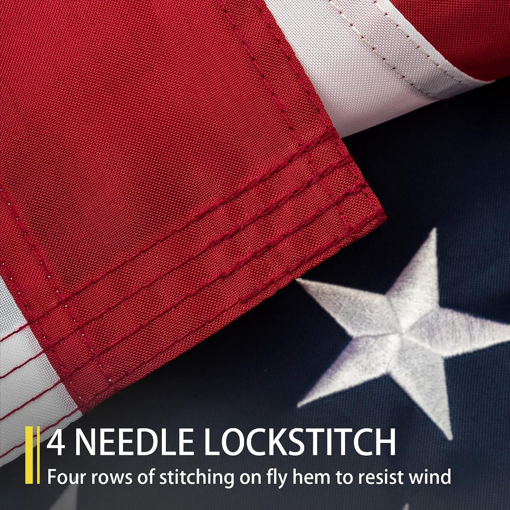 American Flag 10x15 FT Outdoor, Heavy Duty High Wind Extra Large US Flag, Embroidered Stars, 5 Brass Grommets, Giant Indestructible Tough USA Flags Suitable for Outside