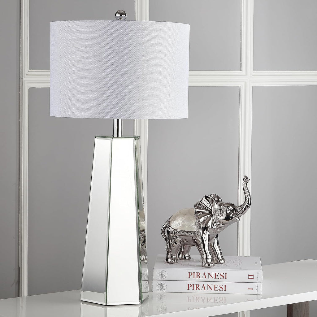 SAFAVIEH Lighting Collection Janice Modern Art Deco Mirror Chrome 32-inch Bedroom Living Room Home Office Desk Nightstand Table Lamp Set of 2 (LED Bulbs Included)