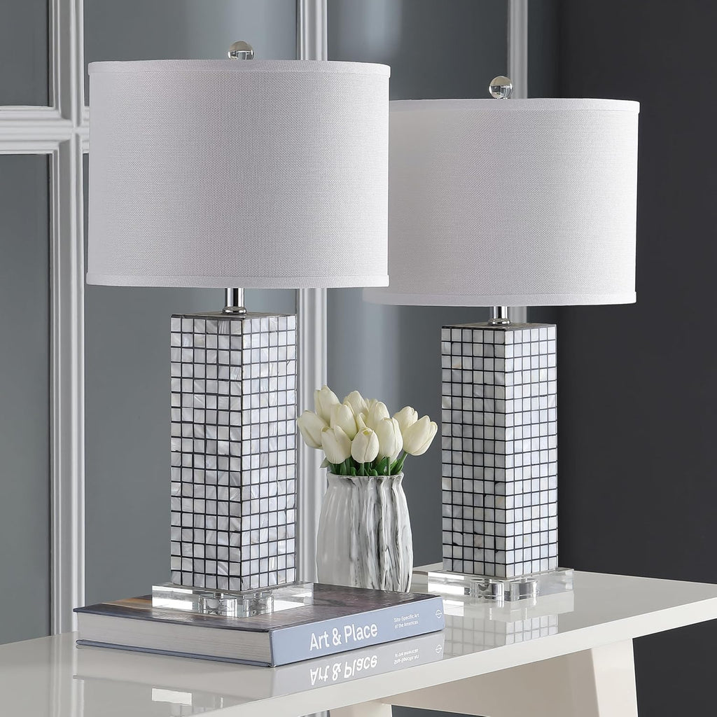 SAFAVIEH Lighting Collection Skagway Modern Art Deco Black/ Cream 26-inch Bedroom Living Room Home Office Desk Nightstand Table Lamp Set of 2 (LED Bulbs Included)