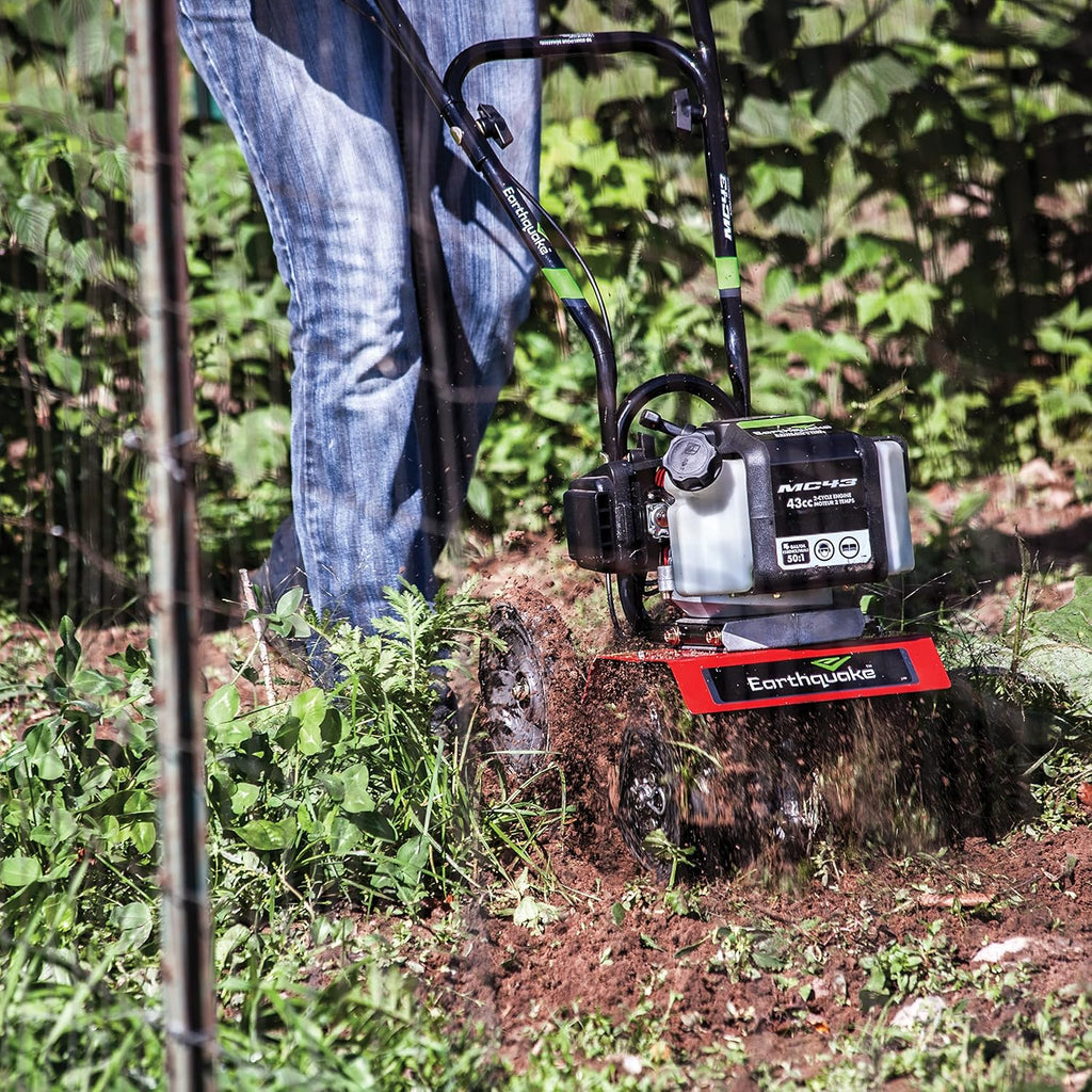 Earthquake MC43 Cultivator, 43cc 2-Cycle Viper Engine, 6-10' Adjustable Width, 8' Max Depth, Overhand Handlebars, Lightweight, U.S. Based Customer Service