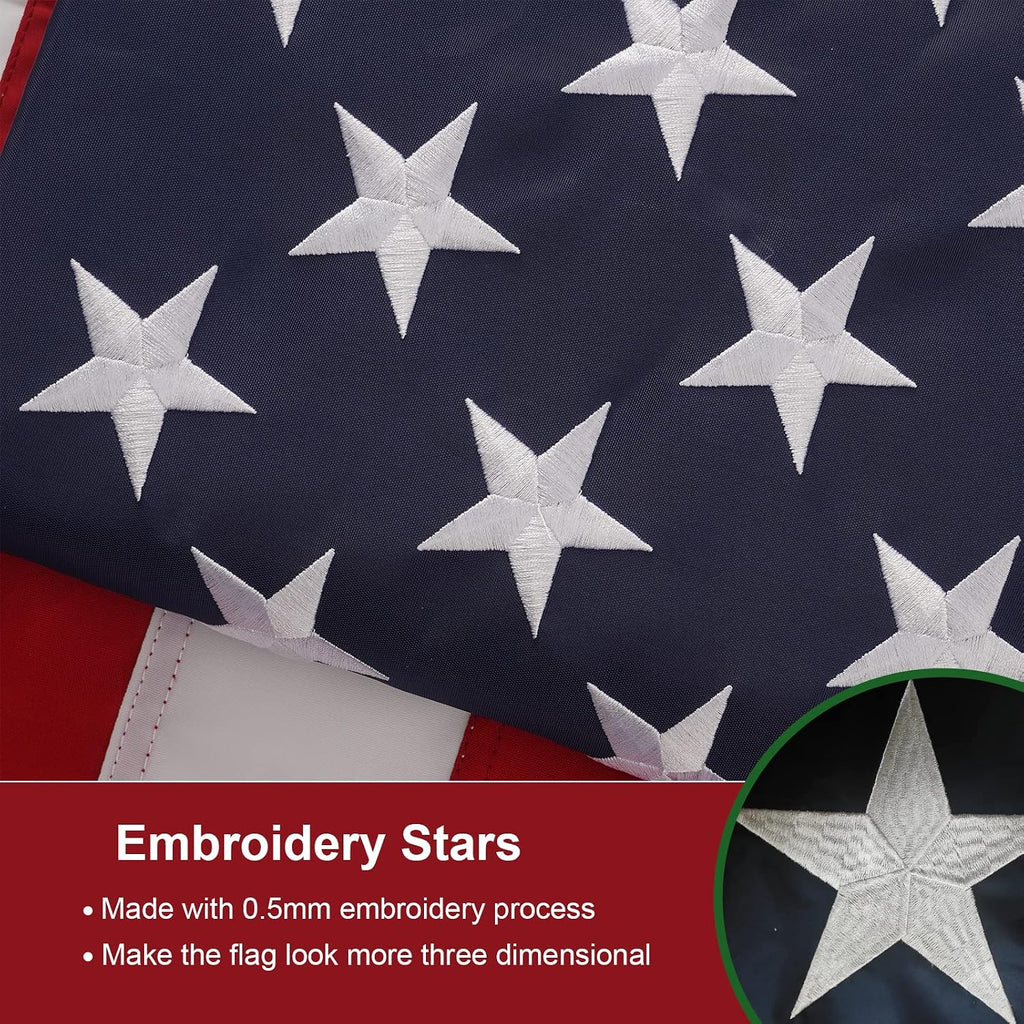 SYII American Flag 15x25 Ft Outdoor, Luxury Embroidered Stars and Roped Heading Double Stitched Sewn Stripes, Heavy Duty Polyester Huge Lage US Flags with Durable Brass Grommets