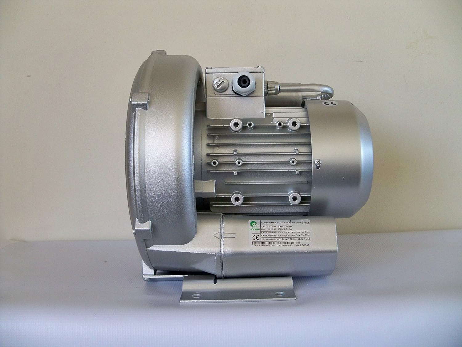 1.27 Hp Regenerative Blower, 220V/1Phase, 103 Cfm, 56'H2O Max Press, Goorui-USA GHBH 1D2 12 1R4