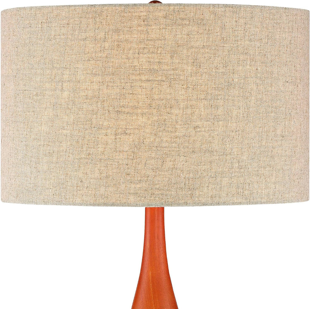 360 Lighting Rocco Mid Century Modern Table Lamps 30' Tall Set of 2 White Geometric Ceramic Oak Wood Tan Fabric Drum Shade for Bedroom Living Room Bedside Nightstand House Home Office