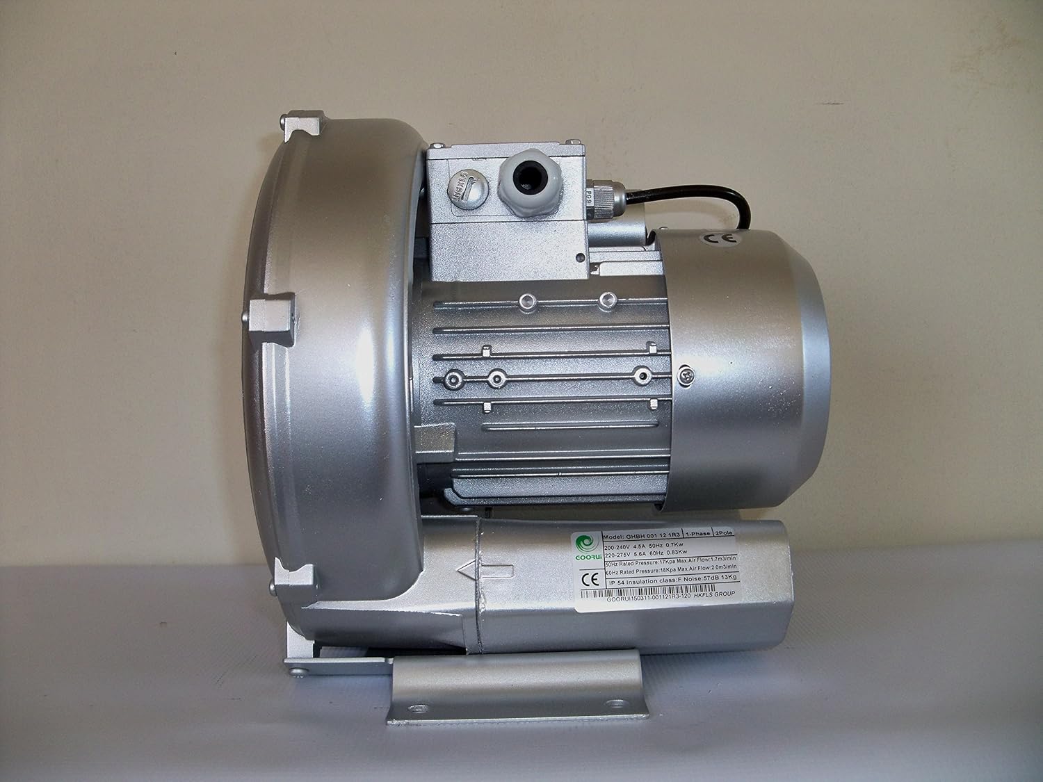 1.1 Hp Regenerative Blower 220V/1Phase, 71 Cfm, 64'H2O press. Goorui-USA GHBH 001 12 1R3