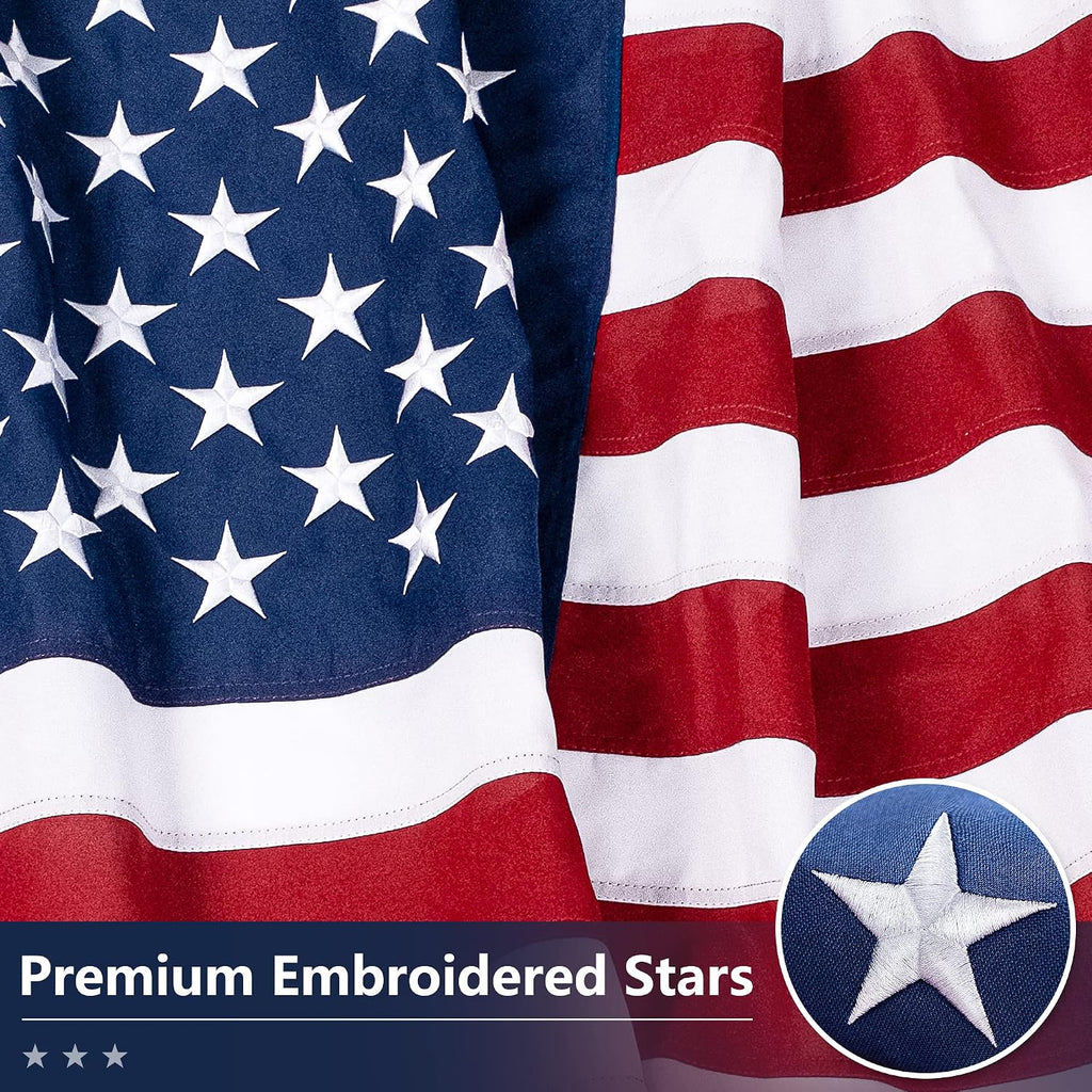 American Flag for Outside 12x18 Ft - TearProof Series Outdoor Use US Flags - Long Lasting, Fade Resistant - Thick Spun Polyester USA Banner - High Wind United States Flag - Embroidered Stars, Sewn Stripes, Brass Grommets
