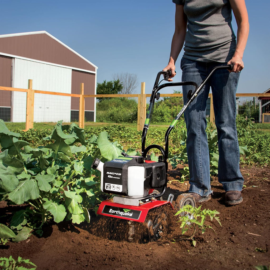 Earthquake MC43 Cultivator, 43cc 2-Cycle Viper Engine, 6-10' Adjustable Width, 8' Max Depth, Overhand Handlebars, Lightweight, U.S. Based Customer Service