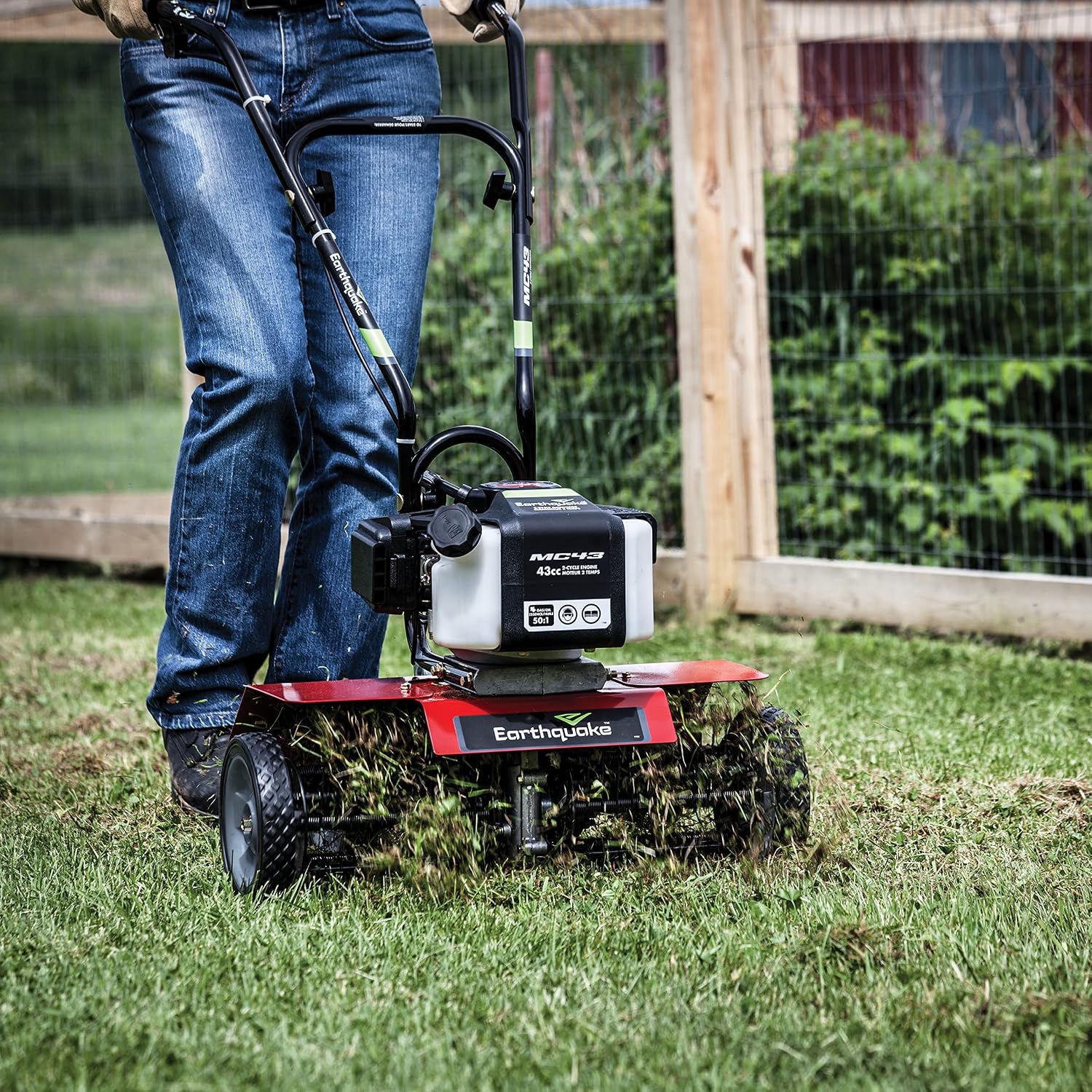 Earthquake 31635 MC33 Mini Tiller Cultivator, Powerful 33cc 2-Cycle Viper Engine & DK43 Dethatcher Attachment Kit for Cultivators