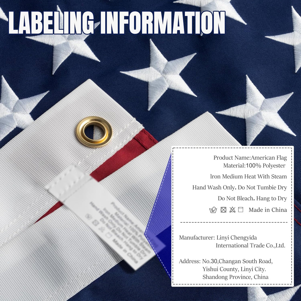 American Flag for Outside 8x12 Ft - TearProof Series Outdoor Use US Flags - Long Lasting, Fade Resistant - Thick Spun Polyester USA Banner - High Wind United States Flag - Embroidered Stars, Sewn Stripes, Brass Grommets