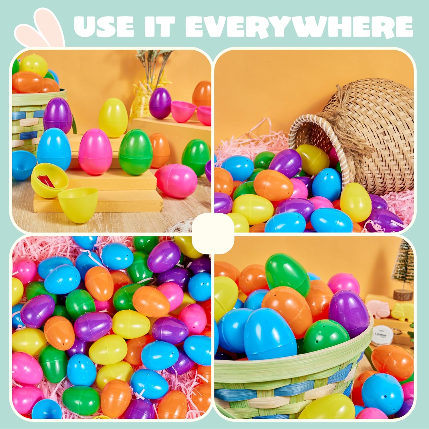 JOYIN 1500 PCS 2.3' Easter Eggs, Empty Plastic Eggs Fillable Colorful Bright Eggshell Bulks for Easter Hunt, Filling Treats, Party Favor, Basket Stuffers, Classroom Prize Supplies