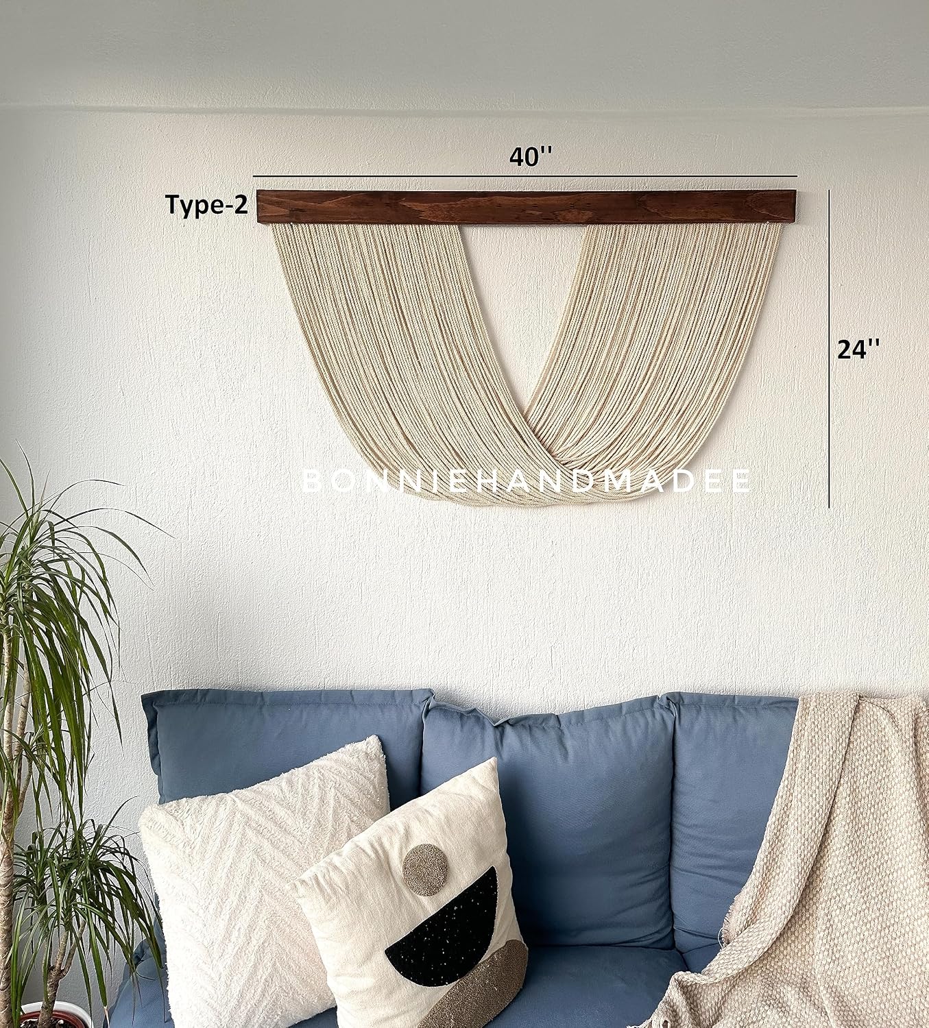 Large Macrame Wall Hanging Boho Wall Decor for Living Room Woven Wall Decor Yarn Tapestry Wall Hanging Aesthetic Macrame Headboard (XLarge 60''x30'', Type-2)