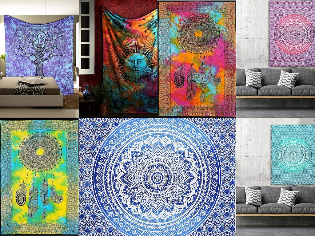 Marubhumi Wholesale Lot of Cotton Mandala Wall Hanging Tapestry Poster Bulk (100 PCS LOT, 40x30 Inches)